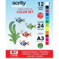 Papel Color Set 12 cores A3 420mmx297mm 110g 1Pct - Scrity